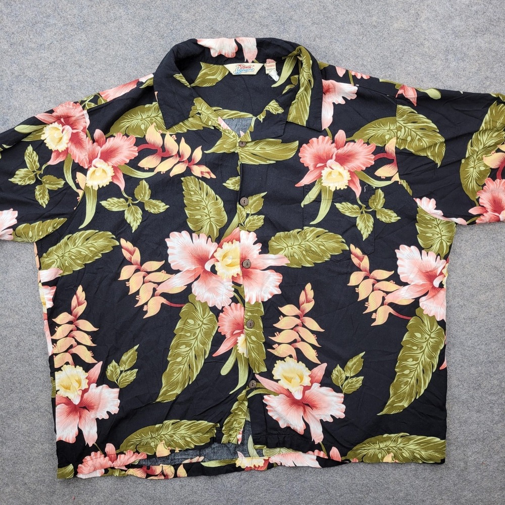 Hawaii Hangover Shirt Mens 2XL Black Floral Hawaiian Button Front Short Sleeve